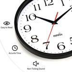 2 Pack Silent Wall Clock, 10 Inch Non Ticking Quiet Digital Sweep Decorative Battery Operated Wall Clocks for Living Room Bedroom Kitchen School Office Decor, Black