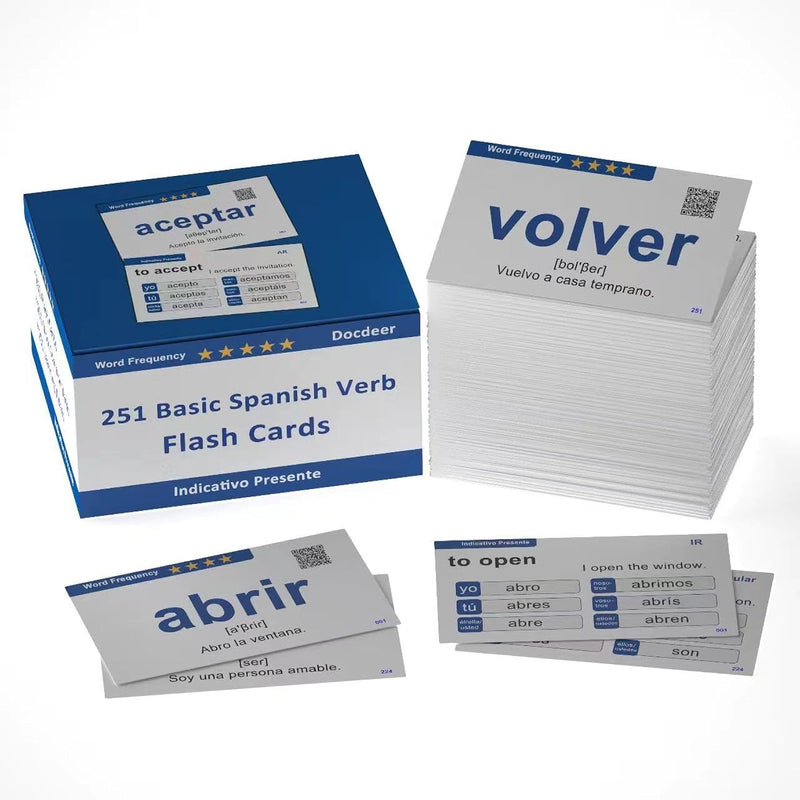 251 Spanish Verbs Learning Flash Cards Flashcards For Beginners & Adult & C