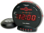 Bomb Dual Extra Loud Alarm Clock with Bed Shaker, Black | Sonic Alert Vibrating, Heavy Sleepers, Battery Backup | Wake with a Shake