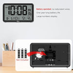 Auto Set Digital Wall Clock Battery Operated, Desk Clocks with Temperature, Humidity and Date, Large Display Digital Calendar Alarm Clock for Elderly, Bedroom, Office, 8 Time Zone, Auto DST.