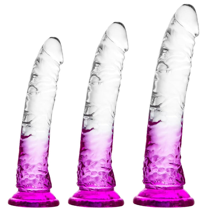 Gradient Clear Purple Combination Suction Cup Dildo - 3 Sizes (Small, Medium,Large), Eggless,Hands-Free Play,Perfect For Anal And Vaginal Pleasure Realistic Penis For Beginners To Advanced Users