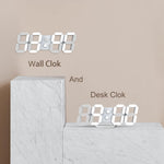 Led Digital Alarm, 3D Wall Clock Desk Auto Dimming 12/24 Hour Date Temperature Home Decor Remote Control Silent Snooze USB Nightlight Bedroom Living Room Kitchen Office 9.7inch Cool White