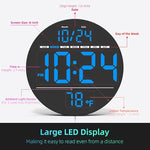 Digital Wall Clock with Large LED Display, Auto-Brightness, Temperature, Low-Reflectivity, Small Silent Non-Ticking Modern Electric Wall Clock for Bedroom, Living Room, Office, Classroom, Farmhouse