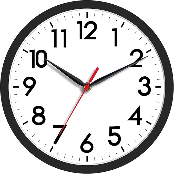 Wall Clock, Modern Small Wall Clocks Battery Operated 8 Inch, Silent Non-Ticking Analog Classic for Office, Home, Bathroom, Kitchen, Bedroom, School(Black)