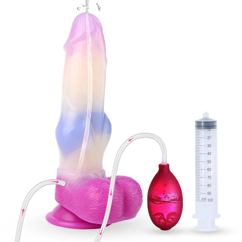 Squirting Dog Dildo Silicone 8.19'' Realistic Animal Dildos With Suction Cup Dragon Dildo Canine Dildo Anal Toys For Couples Women Strap On(Pink)