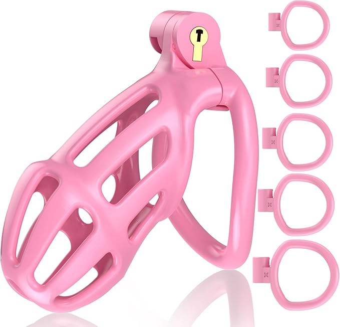 Chastity Cage Male Sex Toys, Chastity Devices Bondage Cock Cage for Men Penis Erection Control, 3D Printing Male Chastity Lock Lightweight Penis Cage with 5 Ball Rings, Sex Toys for Men