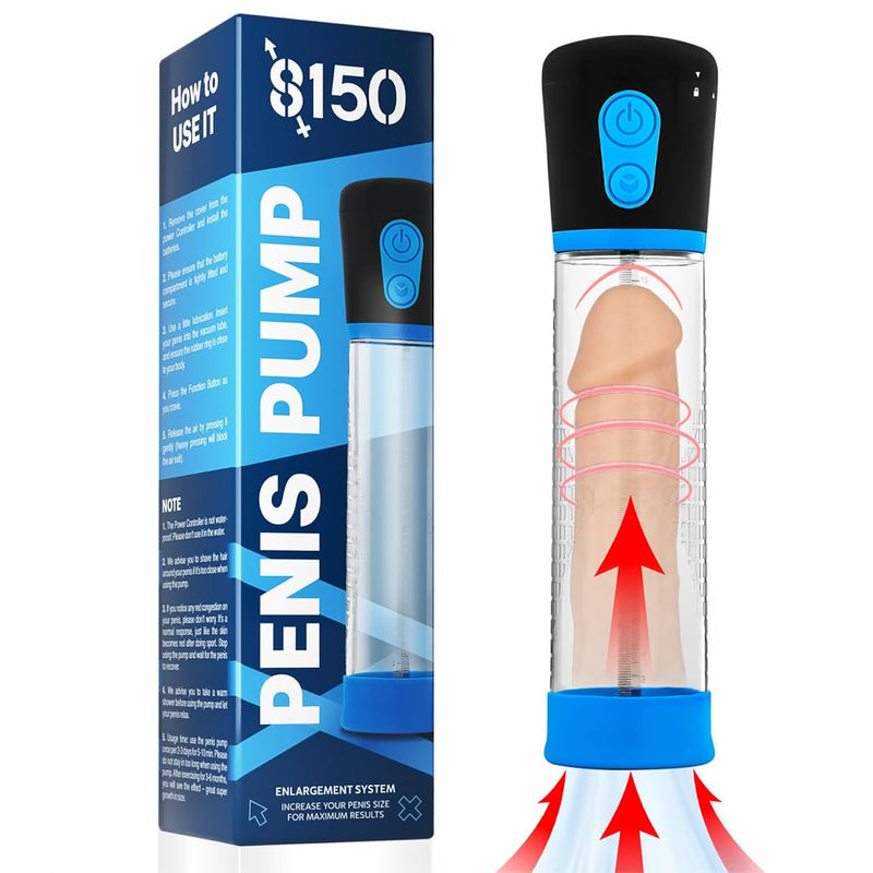 Electric Penis Vacuum Pump - Automatic Penis Enlargement Extend Pump With 3 Suction - Men Sex Toys - Pumps & Enlargers For Male Masturbation - Sex Toy Blue