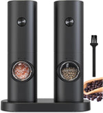 Electric Pepper and Salt Grinder Set, Battery Powered Adjustable 5 Levels of Coarseness Black Pepper Grinder Mill with Stand, Automatic Grinding with LED Light for BBQ Resturant Kitchen-2 Pack