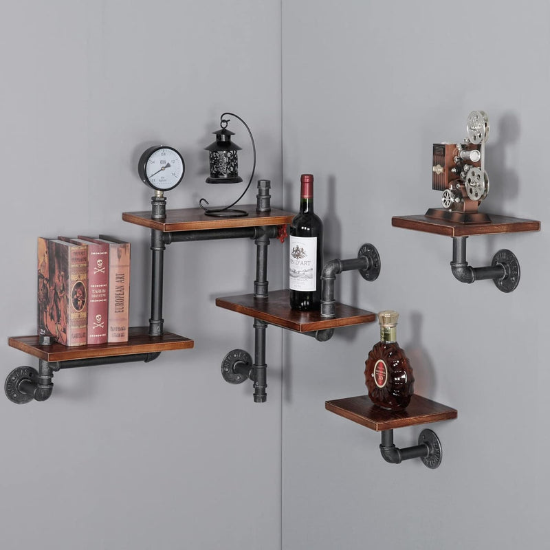 Industrial Rustic Pipe Shelving Floating Shelves Wall Mounted, 5 Laye Modern Woo