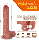 Realistic Thrusting Dildo Vibrator for Women - 9" Vibrators Sex Toys for Couples G Spot Clit Anal Penis with 8 Vibrating Silicone Adult Toy Suction Cup Dildos Remote Brown