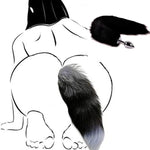Stainless Steel Anal Plug with Sexy Tail for Cosplay, Large Size Adult Toy (Black)