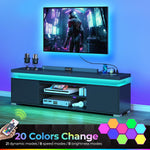 TV Stand with Power Outlet & LED Lights, Modern Entertainment Center for 32/43/50/55/65 Inchs TVs, TV Table, Universal Gaming LED TV Media Stand with Large Storage