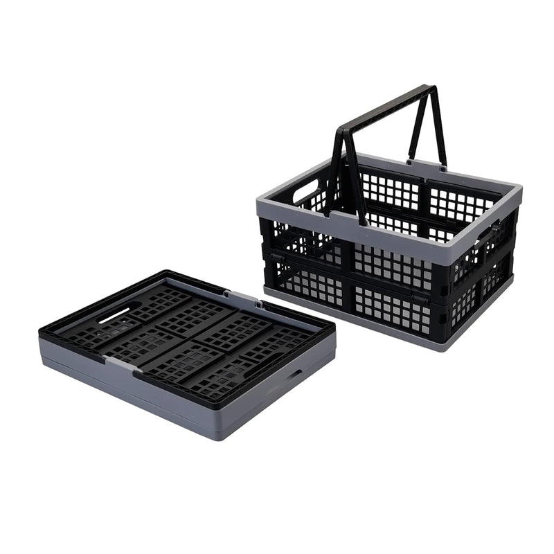 2-Pack Plastic Collapsible Storage Crate, 15 L Folding Shopping Basket With Hand