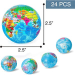 24 Pack - Mini Soft Foam Earth Squeeze Balls, 2.5" Toy Stress Relief Bulk Educational Novelties for Kids, School, Classroom, Party Favors, Rewards (Globe (2.5"))