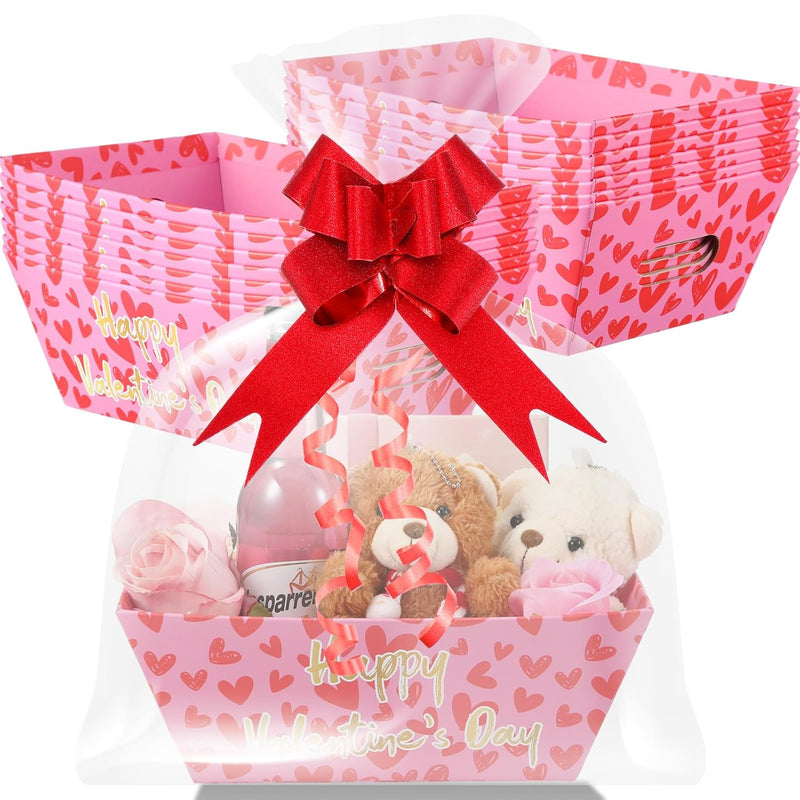 12 Pcs Happy Valentine'S Day Baskets For Gifts Empty With Handles Sturdy Diy Org