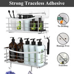 Shower Caddy 3 Pack-Shower Organizer Shelves Rack Rustproof SUS304 Stainless Steel for Bathroom Storage&Kitchen-No Drilling Adhesive Shower Caddy Shelf with 4 Hooks Suction Cup-Silver