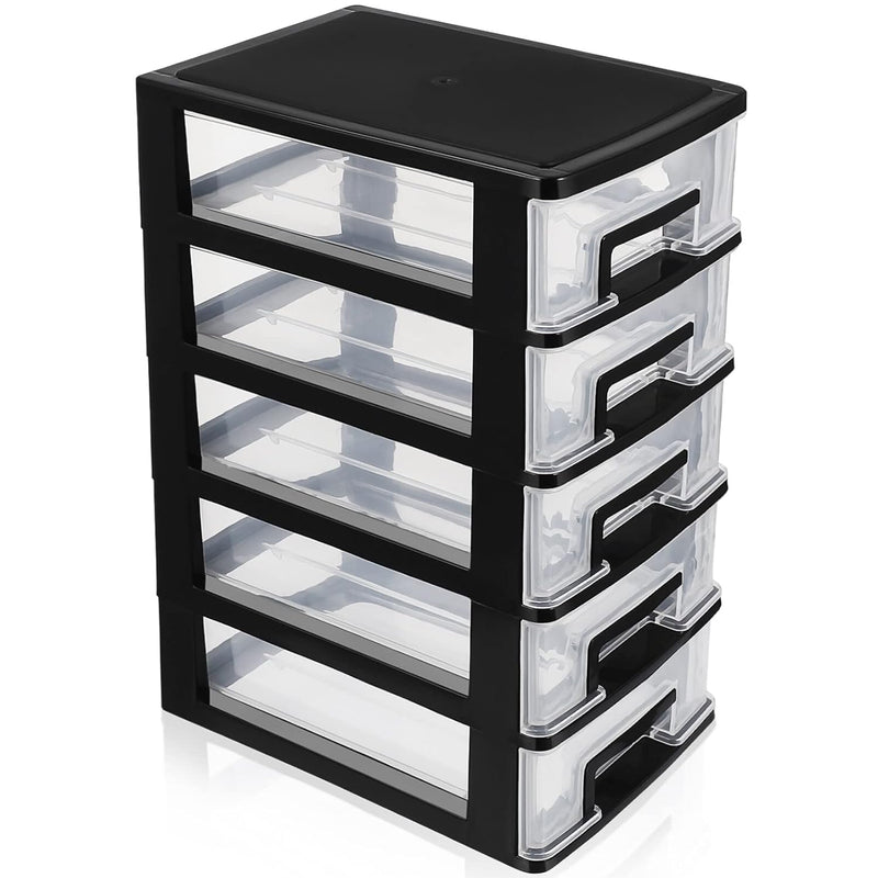 5 Drawer Plastic Storage Drawer Unit, Plastic Drawers Organizer, Clear Storage D