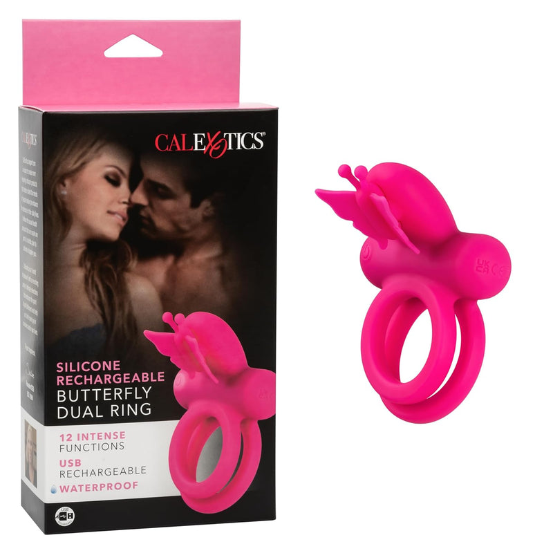 Silicone Rechargeable Dual Butterfly Cock Ring Vibrator Men - Se-1843-35-3