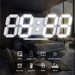 Led Digital Alarm, 3D Wall Clock Desk Auto Dimming 12/24 Hour Date Temperature Home Decor Remote Control Silent Snooze USB Nightlight Bedroom Living Room Kitchen Office 9.7inch Cool White