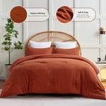 Terracotta Comforter Set Queen Size, 3 Pieces Solid Burnt Orange Breathable Quilted Style Bedding Sets, Rust Luxury Fluffy Soft Microfiber Comforter for All Season(1 Comforter & 2 Pillowcases)