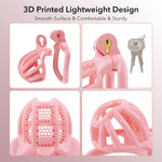 Male Chastity Device Cock Cage - Lightweight Plastic Chastity Cage for Man Penis Exercise 3D Printed Pink Large Adult Sex Toy with 4 Sizes Rings Invisible Lock and Key