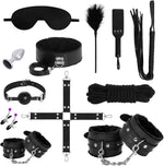 12 PCS Sex Bondage BDSM Restraints Kits Fetish Handcuffs Ankle Cuff Collar Blindfold Whip Rope Nipple Clamps Paddle Anal Toys Ball Gag Adult Games Foreplay Sexy Toys for Couples (Black)