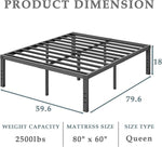 Queen-Bed-Frame / 18 Inch Metal Platform Bed Frame Queen Size/Reinforced Steel Slats Support/No Box Spring Needed/Heavy Duty Mattress Foundation/Easy Assembly/Noise Free/Black