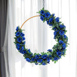 2 Pack (16FT) Artificial Rose Vine Fake Flowers Garland Hanging Silk Rose Ivy Plants Vine for Wedding Arch Party Garden Home Bedroom Office Wall Aesthetic Art Décor (Royal Blue)