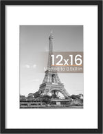 12x16 Picture Frame, Display Pictures 8.5x11 with Mat or 12x16 Without Mat, Wall Hanging Photo Frame, Black, 1 Pack