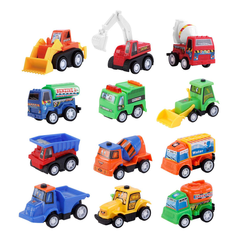 12 Packs Construction Toy Pull Back Digger Mini Vehicles Excavator Bulldoze