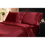 Mk Collection 4Pc Soft Silky Satin Solid Color Deep Pocket Sheet Set (Red, Queen)