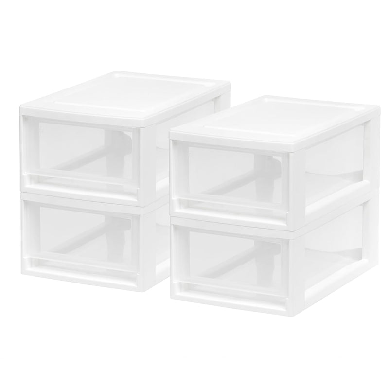 Iris Usa 6 Quart Compact Stackable Plastic Storage Drawer, 4 Pack, White