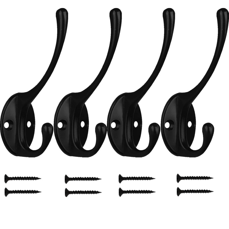 4Pcs Coat Hooks Wall Hooks For Hanging Heavy Duty, Wall Mounted Black Towel Hook