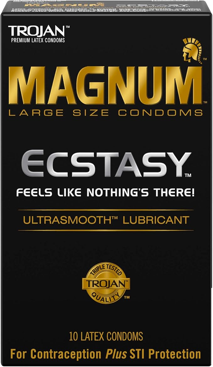 Magnum Ecstasy Large Size Condoms, Black, 10 Count