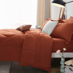 Queen Comforter Set With Sheets 7 Pieces Bed In A Bag Burnt Orange All Season Bedding Sets With Comforter, Pillow Shams, Flat Sheet, Fitted Sheet And Pillowcases