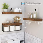 Bathroom Shelves Over Toilet Wall Mounted Floating Shelves Farmhouse Shelf Toilet Paper Storage Small 16 inch Set of 3, Rustic Brown