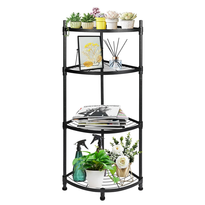 4 Tier Corner Display Rack Multipurpose Metal Shelving Unit, Bookcase Storage Ra