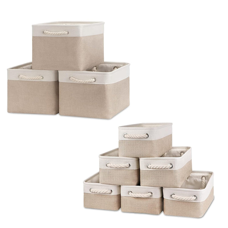 Baskets Set Fabric Storage Bins-Beige Bundled Baskets Of 3 Medium Baskets 15" X