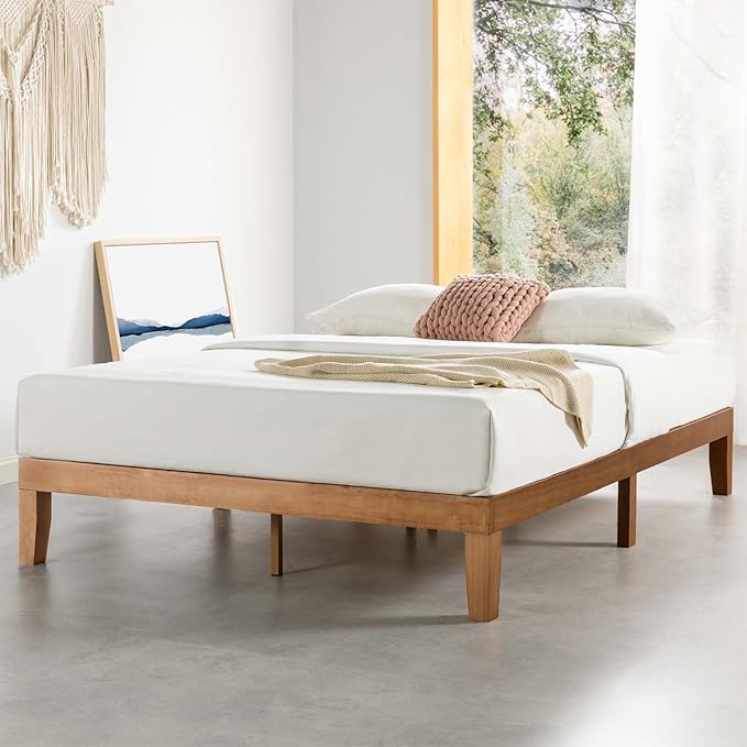 Naturalista Classic - 12 Inch Solid Wood Platform Bed with Wooden Slats, No Box Spring Needed, Easy Assembly, Queen, Pine