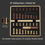 15" Wooden Chess Sets - Chess & Checkers Board Game | With 2 Extra Queens | Wooden Chess Set | Chess Board Set | Chess Sets For Adults | Chess Sets For Adults & Kids | Checkers Game For Kids & Adults