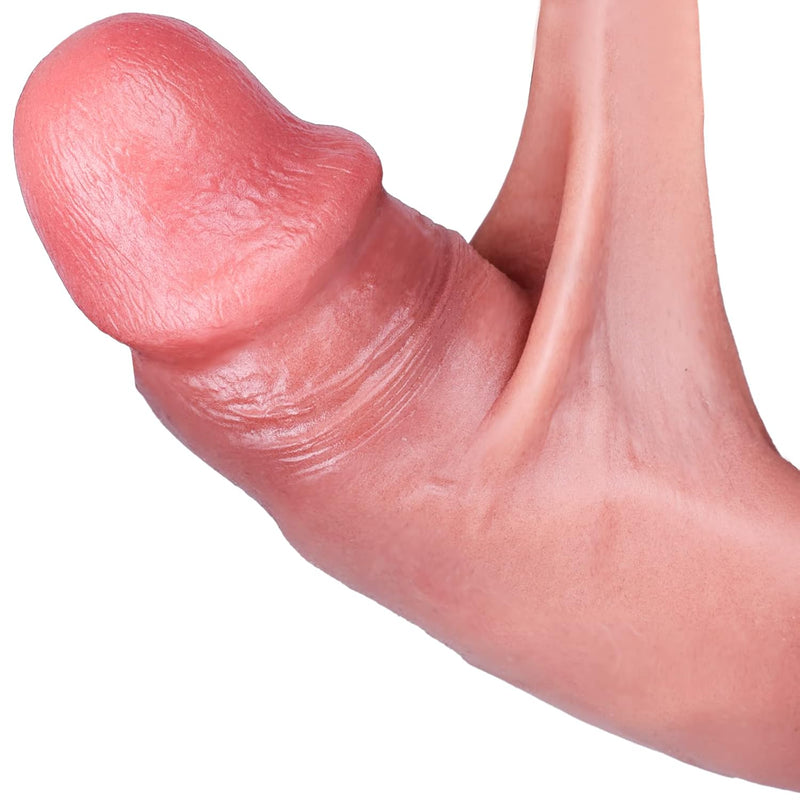 Replica Real Penis, Handmade Dildos Realistic Uncut Dildo, Dildo With Sliding Foreskin, Realistic Foreskin Dildo, Double Silicone Dildo With Sliding Foreskin Specially Designed For Women.