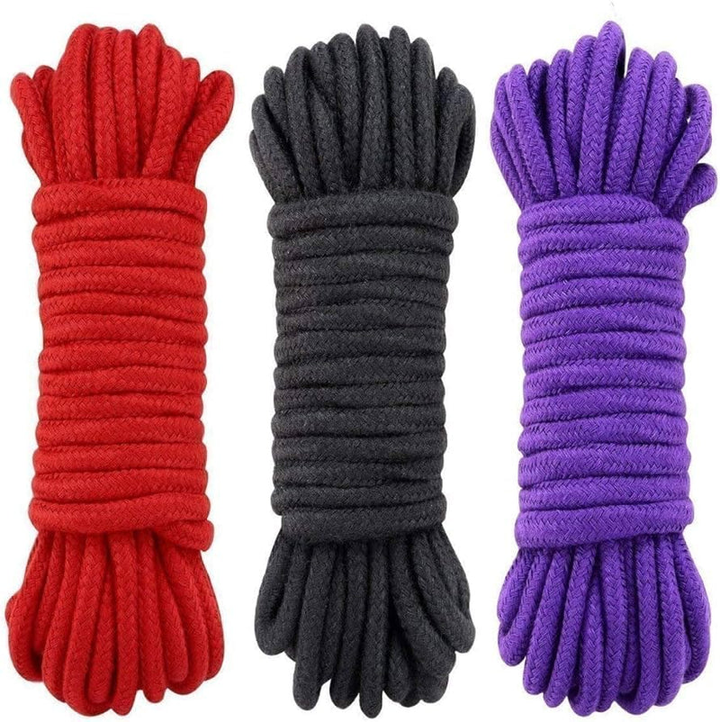 Soft Shibari Bondage Rope, Skin Friendly Thick Soft Cotton BDSM Rope | Black Red 3 x PC 96 Feet