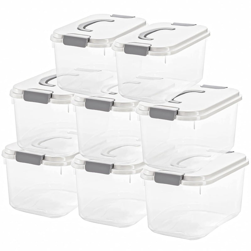 Set Of 8 Plastic Storage Bins, 5.5 Quart Clear Storage Latch Box With Lids, Stac