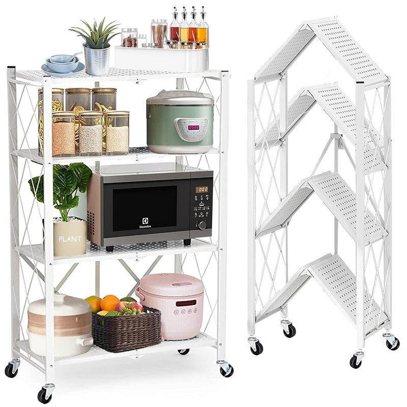 4 Tier Foldable Shelving Unit, Folding Shelves Heavy Duty Storage Shelving With