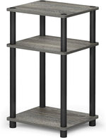 Just 3-Tier Turn-N-Tube End Table / Side Table / Night Stand / Bedside Table with Plastic Poles, 1-Pack, French Oak Grey/Black