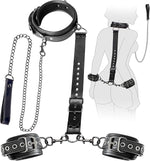 BDSM Bondage Sex Restraints Set Couples Sex Toys, Neck to Wrist Restraints Kit with Traction Chain Back Sex Handcuffs Collar Adjustable Bondage Gear Accessories SM Sexy Slave Beginner Role Play Toy