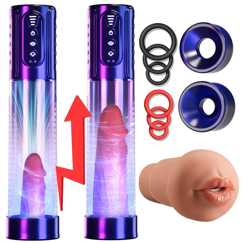 Electric Vacuum Penis Pump Sex Toy For Men-Waterproof Penis Extender With Realistic Pocket Pussy For Masturbation Dick Pump Male Masturbator Male Sex Toy,6 Cock Ring 3 Sleeves 4 Suctions,Male Stroker