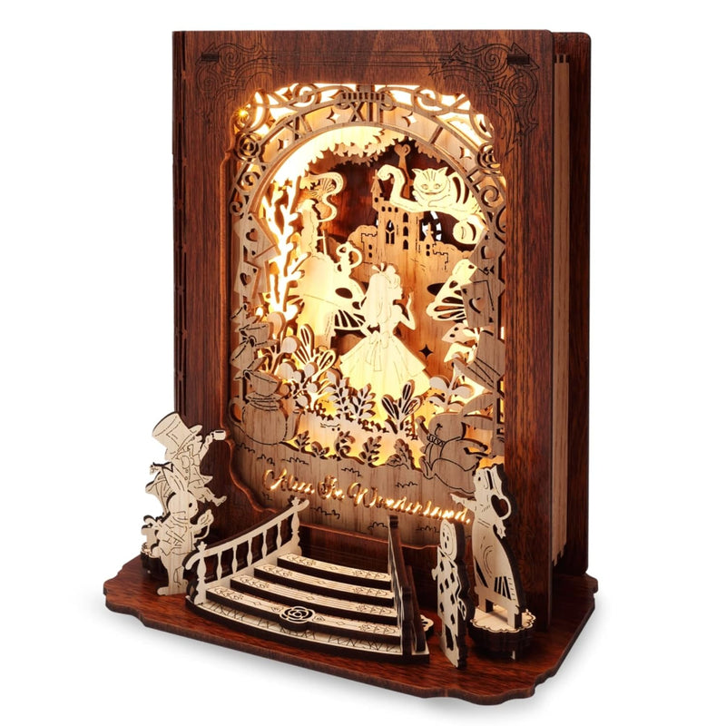 Alice In Wonderland 3D Puzzle Nightlight Diy 3D Led Book Lamp 3D Wood Puzzl