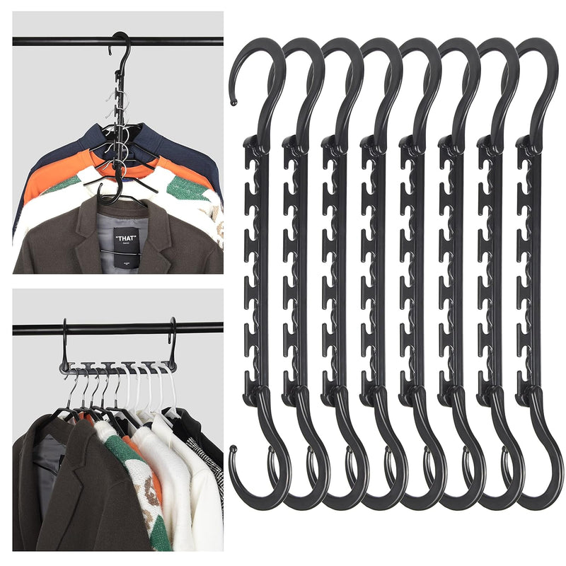 Space Saving Hangers, 8 Pack Black Heavy Duty Plastic Closet Hangers Organizer F