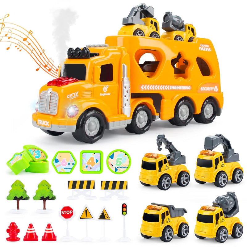 Construction Car Toys 25 In 1 Mist Spray Transport Truck With Light And Sound